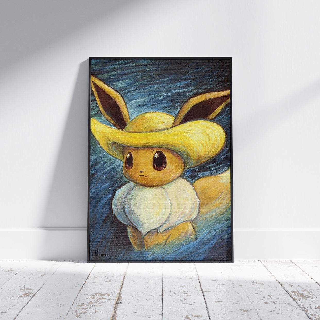 Eevee Van Gogh straw hat poster print. Pokemon, Eevee, Artwork, Framed, Museum, Poster