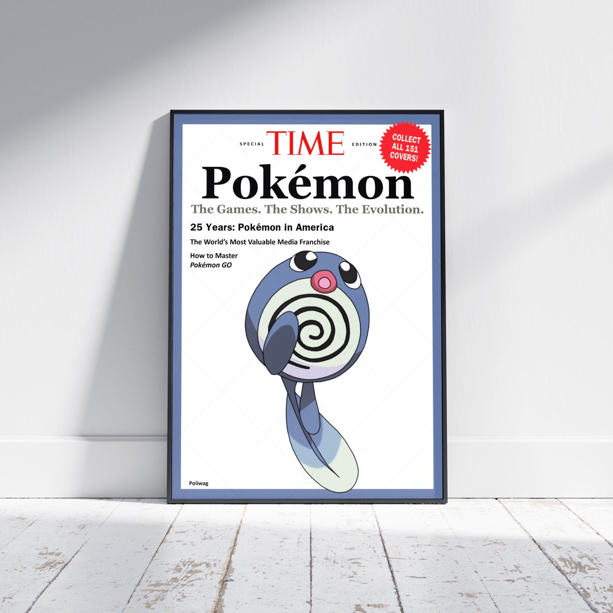 Pokemon Time Magazine Cover Poliwag Poster Print - Frame Options