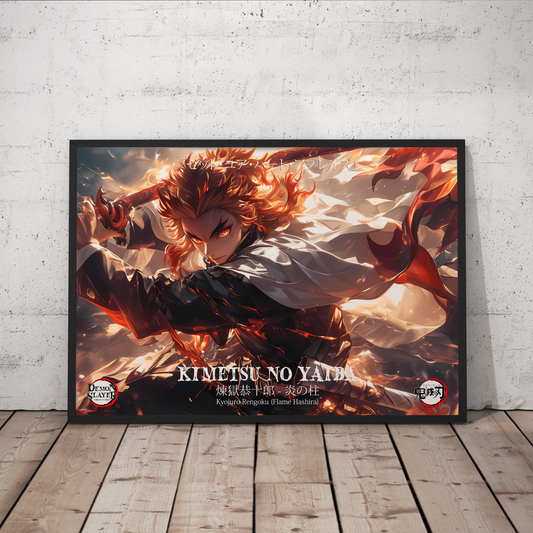 Demon Slayer Kyojuro Rengoku Flame Hashira Poster Print - Frame Options