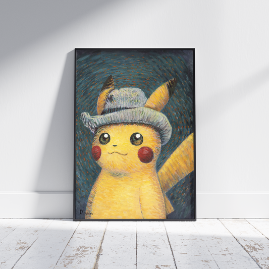 Pikachu Van Gogh self portrait poster print. Pokemon, Pikachu, Artwork, Framed, Museum, Poster