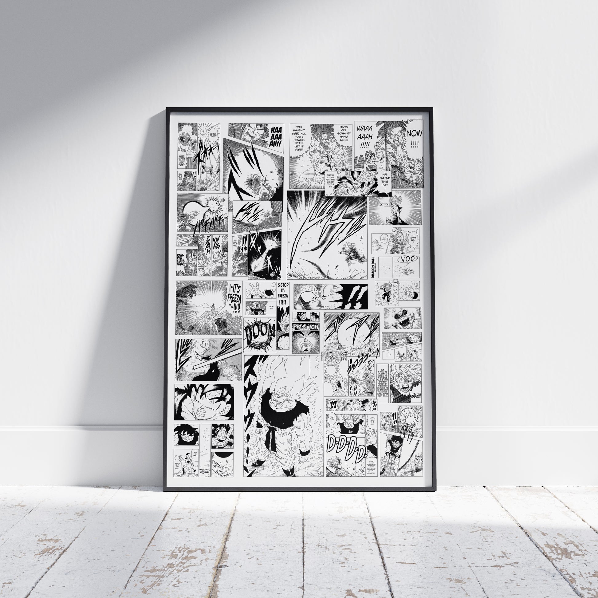 Dragonball z Manga poster print, Goku vs Vegeta, Gohan vs Cell, Manga, Anime, Black and white, DBZ, Comic