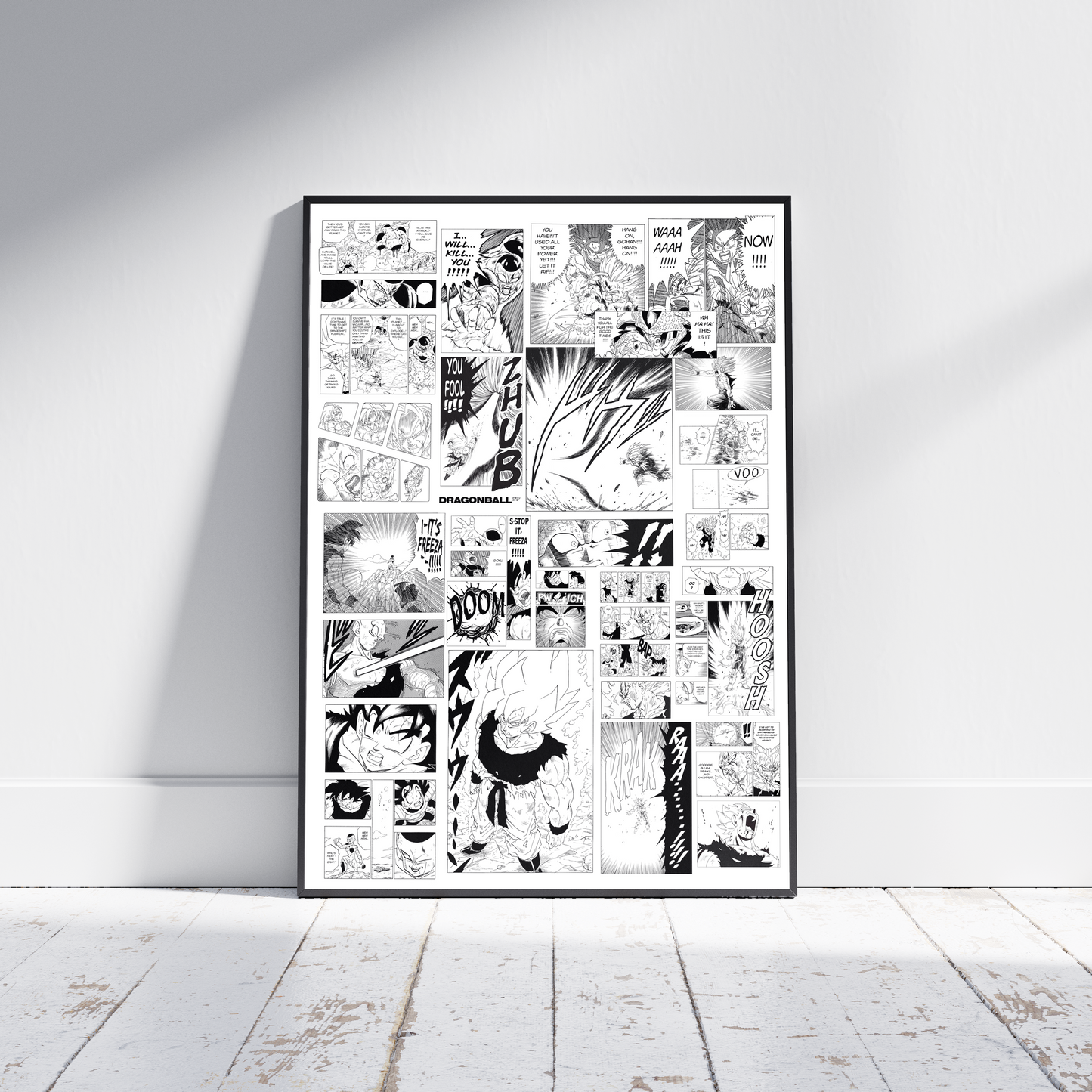 Dragonball z Manga poster print, Gohan transforms, Manga, Anime, Black and white, DBZ, Comic