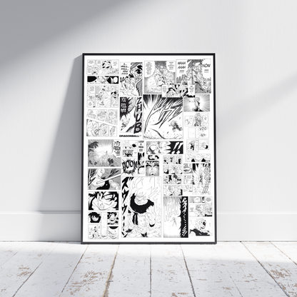 Dragonball z Manga poster print, Gohan transforms, Manga, Anime, Black and white, DBZ, Comic