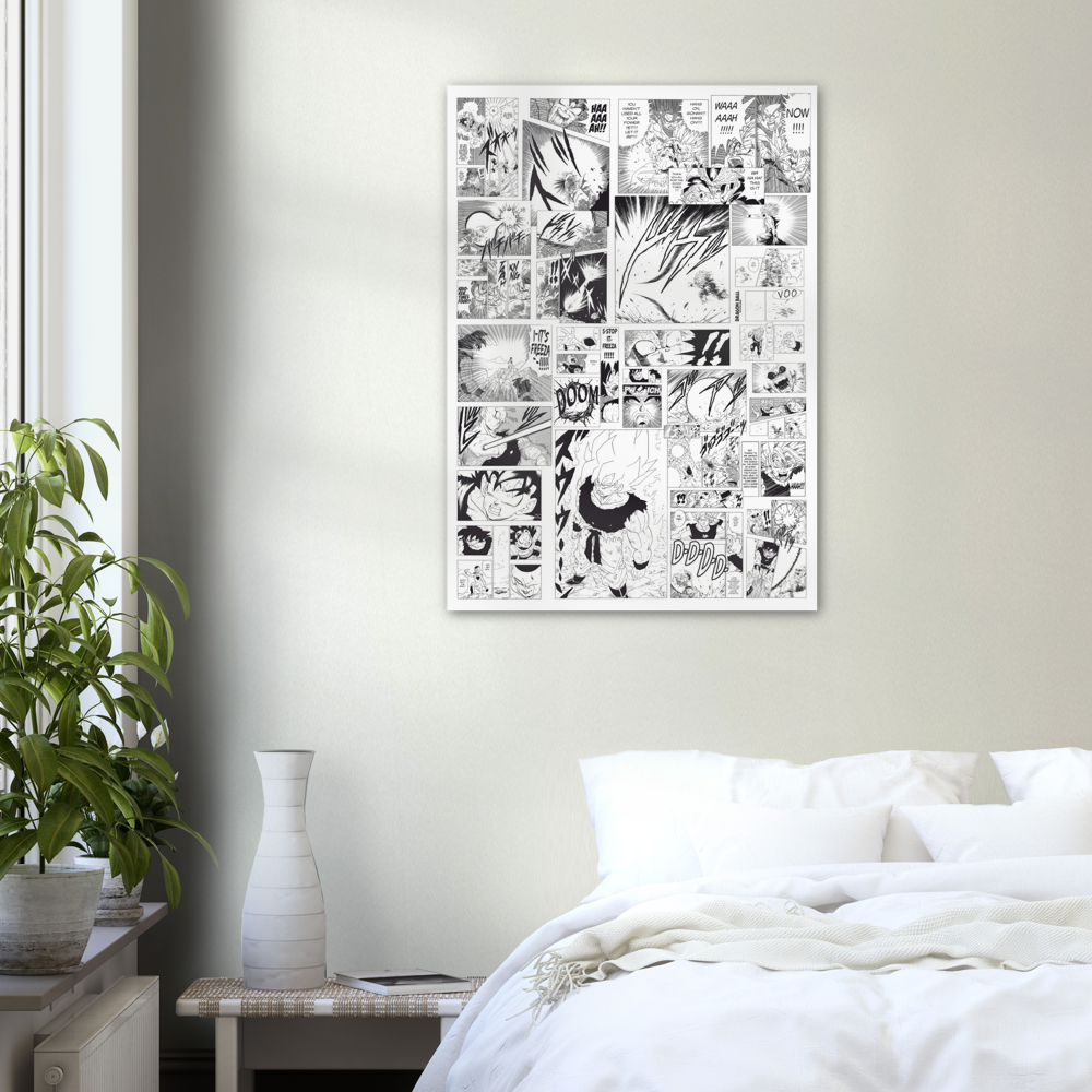 Dragonball z Manga poster print, Goku vs Vegeta, Gohan vs Cell, Manga, Anime, Black and white, DBZ, Comic